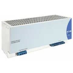 Three-phase DIN Rail mount DC power supply with 960 W rated output power and 2.5 A output current. Accepts 400 to 500 V AC input. Aluminum housing. Suitable for industrial control panels and automation systems requiring regulated DC power.