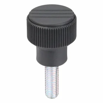 KIPP Hand Knob: Knurled, Plastic w/ Steel Thread, M10 Thread, 30 mm Thread Lg - Knurled Knobs with Threaded Stud