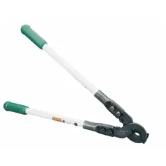 Center cut cable cutter with fiberglass handle. Rated for cutting aluminum electric cable up to 1000 kcmil maximum diameter. Suitable for cutting copper cable up to 500 kcmil. Used in electrical and data cable cutting tasks.