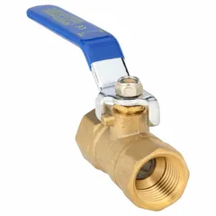 This straight brass ball valve features a full port design for minimal pressure drop and unrestricted flow. It has FNPT x FNPT connections and a lever handle for manual on/off control. Suitable for use in plumbing, HVAC, and process systems requiring reliable shut-off.