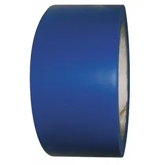 Solid blue vinyl floor marking tape, 2 inches wide by 108 feet long, with a 5 mil thickness. No message legend. Used for marking aisles, hazard zones, and storage areas in industrial facilities.