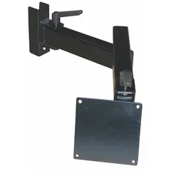 This steel monitor arm mounts to a desk via a grommet mechanism, supporting monitors up to 45 lb. It accommodates 75 mm or 100 mm VESA hole patterns, allowing ergonomic positioning in office or industrial workstations.