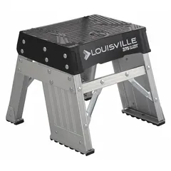 This rigid step stool from LOUISVILLE LADDER features a single step and is constructed from aluminum with a silver finish. It has an overall height of 13.3 inches and a load capacity of 375 lb. Suitable for low-level access tasks in industrial and facility settings.