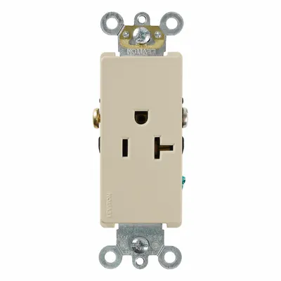LEVITON Plugs and Receptacles: Single, 5-20, Ivory, 125V AC, 20 A, 2 Pole / 3 Wire (MPN 16341-I) - General Purpose Receptacles