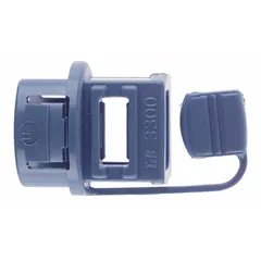 Snap-in style connector made of thermoplastic for 1/2 in trade size applications. Secures and protects electrical cable connections in industrial equipment, accommodating 14/3 cable. Provides non-metallic strain relief.