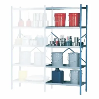 DENIOS Open Metal Shelving: Add-On Unit, Heavy-Duty, 18 in x 34 in, 84 in Overall Ht - Medium-Duty Open Metal Shelving Starters & Add-Ons