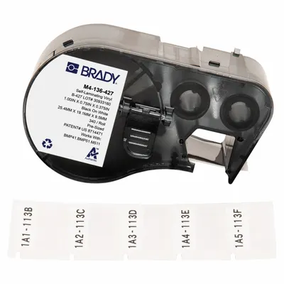 BRADY Wraparound Label: 3/4 in x 1 in, Vinyl, White (Matte) - Brady Precut Label Roll Cartridges