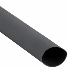Black heat shrink tubing with 0.75 in inner diameter before shrinking and 0.38 in after shrinking. Each piece is 4 ft long, supplied in a pack of 50. Used for insulating and protecting electrical connections, wires, and cables from moisture, abrasion, and corrosion.