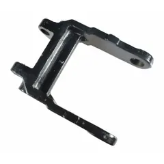 This steel wheel frame is a replacement part for pallet jacks, finished in black. It supports the load wheels and is used in material handling applications for transporting goods.