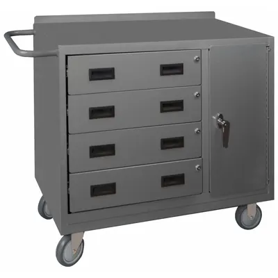 DURHAM MFG Mobile Cabinet Workbench: 36 in x 18 in, Steel, 1,200 lb Overall Load Capacity - Mobile Cabinet Benches with Drawers & Shelves