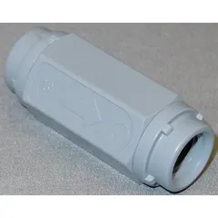This inline PVC ball check valve prevents backflow in piping systems. It features a stainless steel ball and a cone spring for reliable sealing. The PVC body resists corrosion, making it suitable for water treatment, chemical processing, and irrigation applications. Pipe size: 1/4 in.