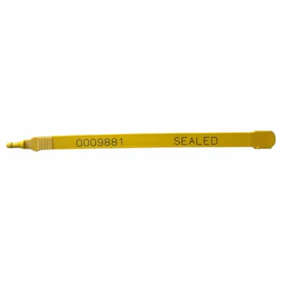 TYDENBROOKS Strap Seals: Yellow, Plastic, 7 1/2 in Strap Lg, 1/4 in Strap Wd, 60 lb Breaking Strength - Plastic Strap Seals