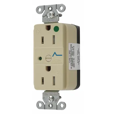 HUBBELL Receptacle: Hospital Grade Fed. Spec., Duplex, 5-15R, Ivory, 125V AC, 15 A - General Purpose Receptacles