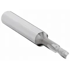 Solid carbide router bit with Super Spiral O-Flute geometry for efficient chip evacuation. 1/16" cutting diameter and 1/4" length of cut. Suitable for routing wood, plastics, and aluminum in precision trimming, slotting, and detail work.