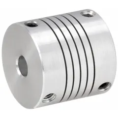 Flexible coupling made of aluminum with 25 mm outside diameter, 24 mm overall length, and 6 mm Side A bore diameter. Used to connect two shafts in motion control systems, compensating for minor misalignment while transmitting torque. Suitable for encoders, servo drives, and precision positioning equipment.
