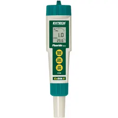 The EXTECH FL700 is a pocket multiparameter tester configured for measurement of fluoride and temperature. It includes measurement components for both parameters, a cap, and Tisab reagents and solutions. This device is suited for field testing of fluoride levels in water with temperature compensation.
