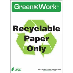 This adhesive sign is designed for indoor use to designate recyclable paper disposal areas. It features a non-retroreflective surface and is mounted via adhesive backing. Sold in a pack of 5, suitable for placement on walls or floors in commercial or industrial settings.