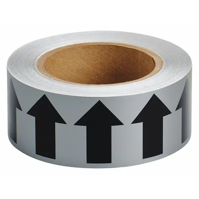 BRADY Arrow Tape: Gray, Black, 2 in Wd, 90 ft Roll Lg, Vinyl, 2 in Roll Wd - Pipe Marker Directional Flow Arrow Banding Tape