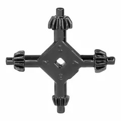 This universal 4-way drill chuck key is designed for manual tightening and loosening of 1/2 in capacity drill chucks. The four-way handle configuration provides improved leverage and control during chuck operation in machining, assembly, and maintenance tasks.