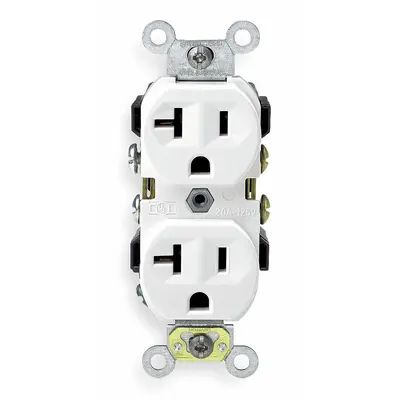 LEVITON CR20-W Duplex Receptacle, 5-20, White, 125V AC, 20A, 2 Pole/3 Wire - General Purpose Receptacles