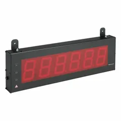 Front panel mounting digital hour meter with LED display and aluminum case construction. Features a 24V DC @ 50 mA output and NEMA 4X enclosure rating for washdown or outdoor use. cULus, CE, and UKCA approved. Suitable for tracking equipment operating hours in industrial environments.