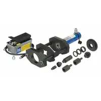 Steel bushing removal and installation set for heavy-duty vehicles. Includes a 25 ton hydraulic cylinder. Overall dimensions: 27-1/8 in x 6-1/2 in x 10-1/4 in. Used for servicing front suspension bushings on trucks and heavy equipment
