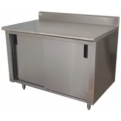 This NSF-certified cabinet bench from ADVANCE TABCO is fully assembled and includes a backsplash. It measures 48 inches by 30 inches with an overall load capacity of 500 lb. Suitable for use in commercial kitchens, laboratories, and food-processing areas where sanitation and heavy-duty work surfaces are required.