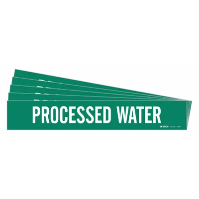 BRADY Pipe Marker: Process Water, Green, White, Fits 2 1/2 to 7 7/8 in Pipe O.D. - Process Water Adhesive Pipe Markers