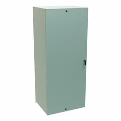 This steel enclosure measures 72 x 30 x 24 inches and is rated NEMA 12/3R/4 for protection against dust, rain, sleet, and hose-directed water. It features a solid hinged cover secured with a 1/4-turn latch. Typical applications include housing electrical controls and equipment in industrial environments requiring washdown or outdoor exposure.