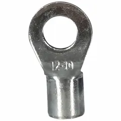 Non-insulated ring terminal for terminating 12 AWG to 10 AWG wires onto a #10 stud. Rated for 1,000 V with brazed barrel and seam construction. Suitable for use in power distribution, control panels, and electrical equipment requiring secure high-voltage connections.