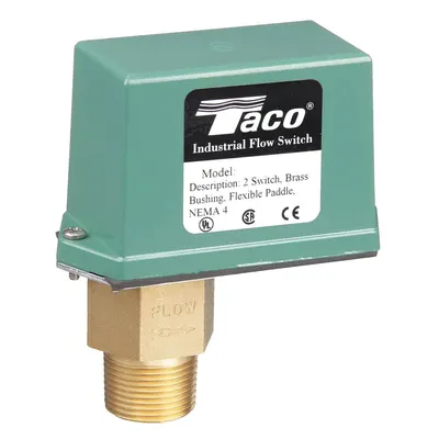 TACO Flow Switch: Paddle, 1 in For Pipe Size, Brass, 1 in NPT, 1 in Connection Size - Insertion-Style Switches for Liquids