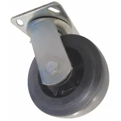 This swivel caster is designed for use as a replacement on platform trucks. It features a steel frame with a zinc finish and a polyolefin wheel. Overall dimensions are 5 inches in length and 2 inches in width.