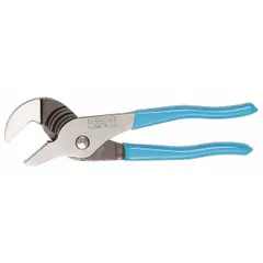 8-inch flat-jaw tongue and groove pliers with a 1 1/2-inch maximum jaw opening and serrated groove joint. Designed for gripping and turning applications in plumbing, automotive, and general maintenance tasks.