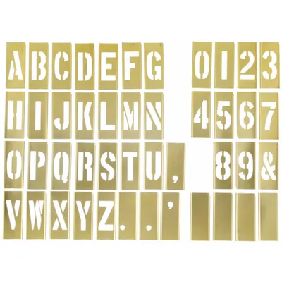 SKILCRAFT Brass Interlocking Stencil Set, 3 in Characters, 0-9, A-Z, Punctuation - Brass Interlocking Stencil Sets