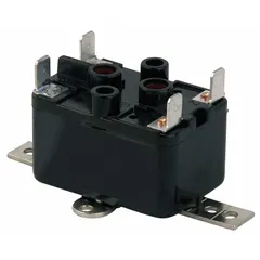 This fan-control relay features a single-pole single-throw (SPST) normally open contact and a 24V AC coil. It provides straightforward on/off switching for fans, pumps, and other equipment in HVAC and industrial control applications.