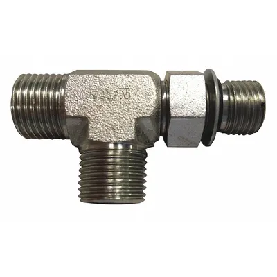AEROQUIP Hydraulic Hose Adapter: 1/2 in x 1/2 in x 3/8 in Fitting Size, Male x Male x Male - ORS-to-ORB Steel Hydraulic Hose Adapters