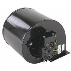 Direct-drive blower with 3 1/4-inch wheel diameter, rated 359 cfm at 1/15 hp. Operates on 115V AC, single-phase, with CCW rotation and open motor housing. Includes drive pack for installation. Suitable for ventilation and air-moving applications in HVAC systems and industrial equipment.
