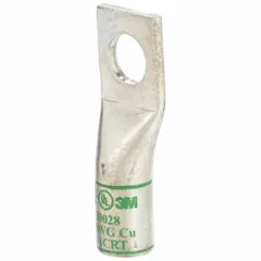 This one-hole compression lug is designed for terminating 1 AWG stranded copper conductors. It features a 3/8 in stud size and is constructed from standard copper. Typical applications include power distribution, switchgear, and motor control centers in industrial electrical systems.