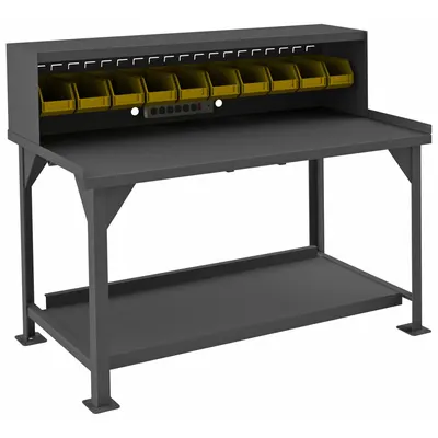 DURHAM MFG Workbench: Fixed Ht, Steel, 60 in x 30 in, 4,000 lb Overall Load Capacity - Workbenches with Louvered Panels, Risers & Lower Shelves