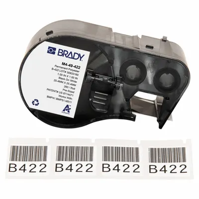 BRADY Combined Label and Ribbon Cartridge: 1 in x 1 in, 1 in, Polyester - Brady Precut Label Roll Cartridges