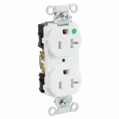 HUBBELL Receptacle: Hospital Grade Fed. Spec., Duplex, 5-20R, White, 125V AC, 20 A - General Purpose Receptacles