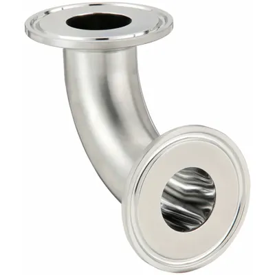 MAXPURE Sanitary Fitting Elbow: 90° Elbow, 1 1/2 in OD x 1 1/2 in OD Size, Clamp - 316 Stainless Steel Sanitary Tube Fittings