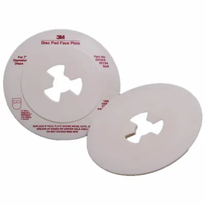 3M Disc Face Plate: 7 in Dia, 9 3/16 in Ht, Soft, White - Smooth Fiber Disc Pad Face Plates