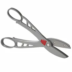 This straight-cutting tinner snip has a 14 in overall length and a 12 in cutting length. The blade is steel, and the handle incorporates plastic, aluminum, and vinyl components. It is rated for cutting aluminum up to 0.035 in thickness, suitable for HVAC ductwork, metal fabrication, and roofing applications.