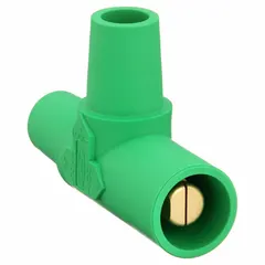 This HUBBELL tapping tee features a female-male-female gender configuration and is rated 600V AC/600V DC at 400 A. The green connector is part of the Series 16 line and provides a three-way junction point for electrical distribution systems.