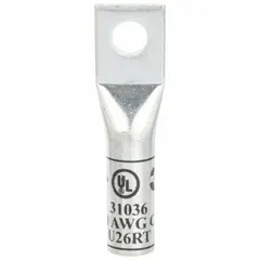 One-hole compression lug for terminating 2/0 AWG stranded copper wire. Long barrel design, copper construction. Suitable for electrical connections in industrial control panels, switchgear, and machinery installations.