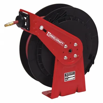 REELCRAFT Spring Return Hose Reel: 50 ft (3/8 in I.D.), 1/4 in MNPT, 300 psi Max Op Pressure - Lightweight Air or Water Spring-Return Hose Reels