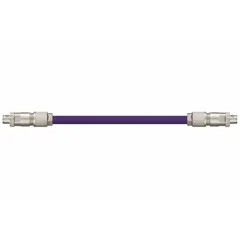 M12 male straight X-coded connectors on both ends. Cat6 performance cable with purple PUR jacket, 80 ft length. Suitable for industrial Ethernet connections in factory automation and process control networks.
