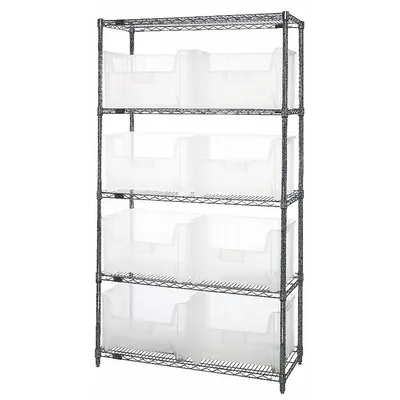 QUANTUM STORAGE SYSTEMS Bin Shelving: 42 in x 18 in x 74 in, 1 Sided, 8 Bins, Open, Clear - Wire Stationary Bin Shelving with Open-Front Bins