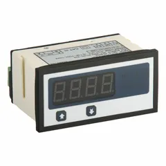 This digital panel meter measures AC current from 0 A to 5 A with True RMS calculation. It features a red LED display, accuracy of +/-0.5% of range + 1 digit, and screw clamp terminals. Suitable for industrial control panels and machinery monitoring.